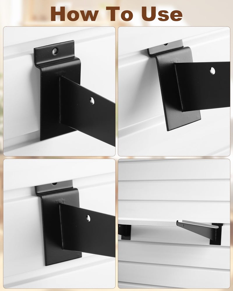 MUZIK 12" Black Metal Slatwall Shelf Brackets, Heavy Duty Accessories for Garage Slat Panels Shelving Display (24) - Image 5